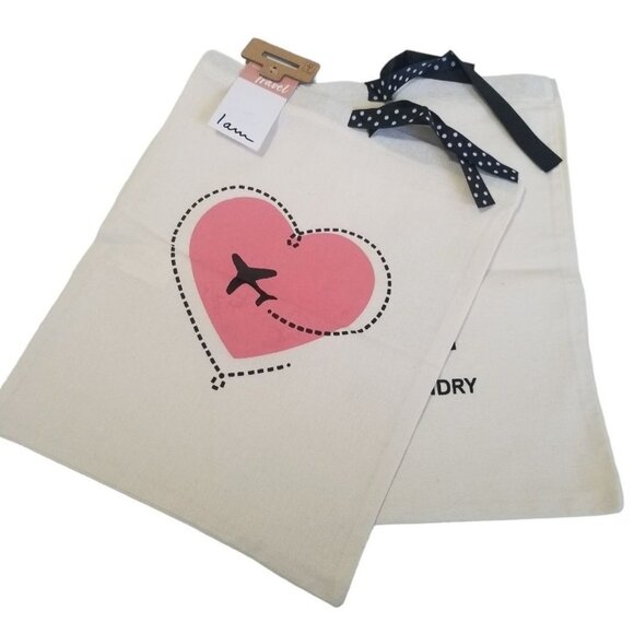 NWT I AM 2 Piece Travel Set Canvas Drawstring Bags For Chargers Shoes Laundry Si - Picture 1 of 10